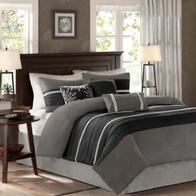 Madison Park 7-Piece Comforter Set Faux Suede Design, Striped Accent, All Season