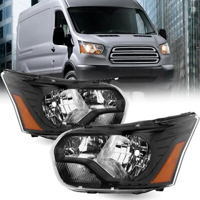 For 2015-2023 Ford Transit 150 250 350 Halogen Black Headlight Headlamp Assembly