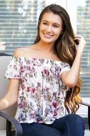 Off Shoulder Top w. Floral Design Detail S M L FAVLUX LUX10129