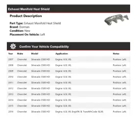 396HY77 DORMAN Exhaust Manifold Heat Shield 3500 Chevrolet #2